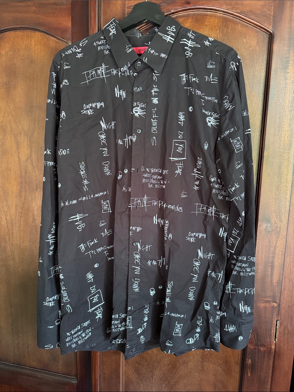 Hugo Boss Black Button-Down Shirt with White Graphic Script